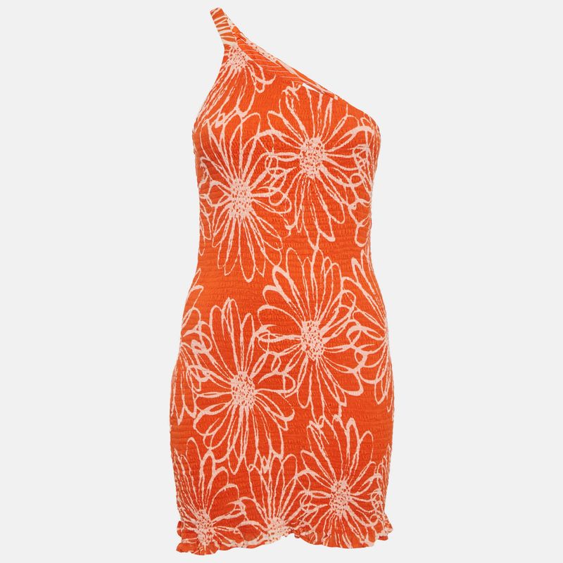 Faithfull The Brand Orange Floral Print Cotton Terre Mer Mini Dress M